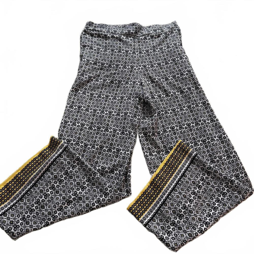 MAX STUDIO SZ L BOHO Black/white Yellow Trim Wide Leg pants Elastic Back y2k